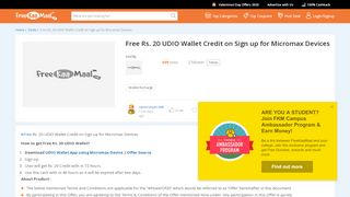 
                            13. Free Rs. 20 UDIO Wallet Credit on Sign up for Micromax Devices at ...