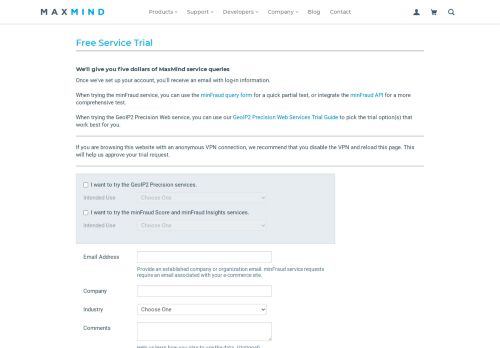 
                            13. Free Service Trial | MaxMind