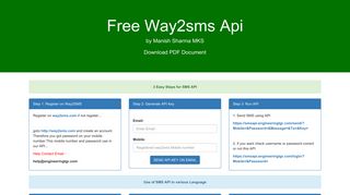 
                            10. Free Way2sms Api in PHP, JAVA,. NET, dot net, C#, android, ios etc