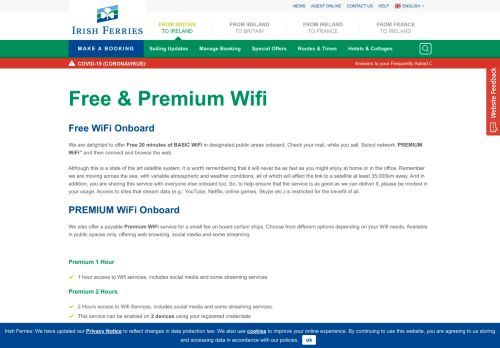 
                            5. Free WiFi Access Onboard Irish Ferries