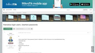 
                            3. freeradius login users. cleartext passwords - MikroTik
