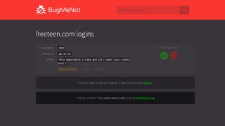 
                            1. freeteen.com logins - BugMeNot