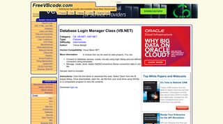 
                            8. FreeVBCode code snippet: Database Login Manager Class (VB.NET)