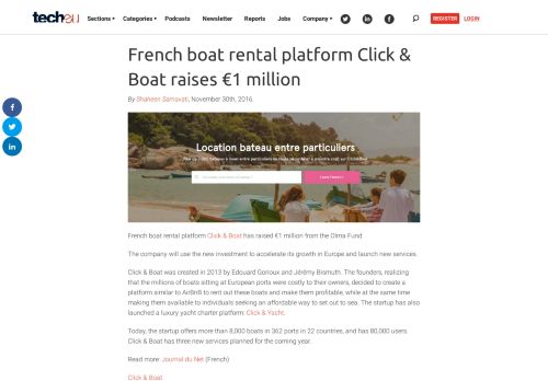 
                            12. French boat rental platform Click & Boat raises €1 million - Tech.eu