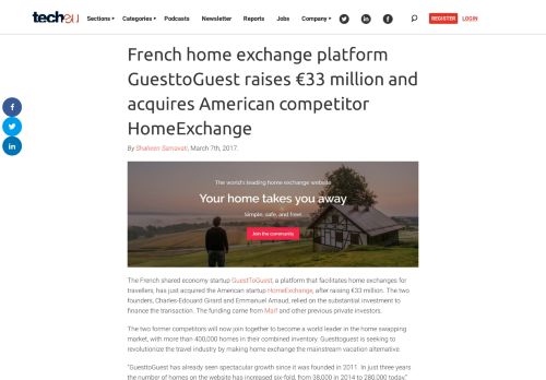 
                            11. French home exchange platform GuesttoGuest raises €33 million and ...