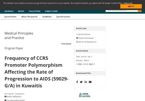 
                            5. Frequency of CCR5 Promoter Polymorphism Affecting the Rate of ...