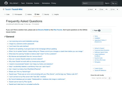 
                            6. Frequently Asked Questions · Tautulli/Tautulli-Wiki Wiki · GitHub