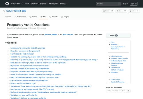 
                            8. Frequently Asked Questions · Tautulli/Tautulli-Wiki Wiki · GitHub