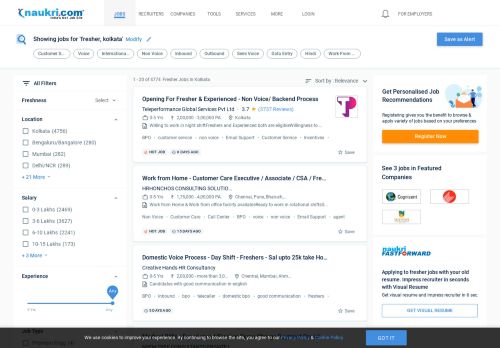 
                            8. Fresher Jobs in Kolkata - 3721 Fresher Openings in Kolkata - Naukri ...
