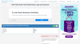 
                            13. FRITZ BOX WLAN 7330 Default Router Login and Password