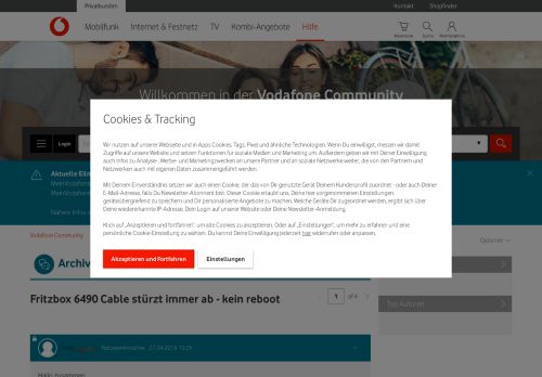 
                            2. Fritzbox 6490 Cable stürzt immer ab - kein reboot - Vodafone Community
