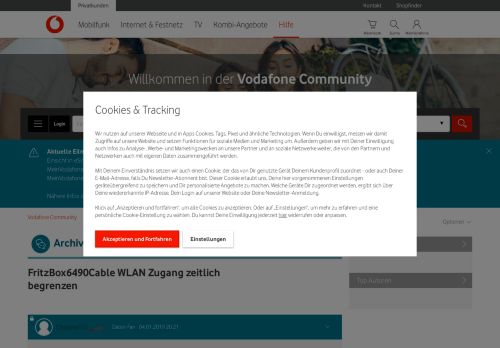 
                            12. FritzBox6490Cable WLAN Zugang zeitlich begrenzen - Vodafone Community