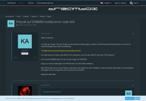 
                            2. Fritzcall auf DM8000 meldet error code 404 - Enigma 2 - Plugins ...