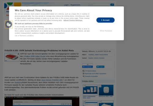 
                            11. FritzOS 6.85: AVM behebt Verbindungs-Probleme im Kabel-Netz ...