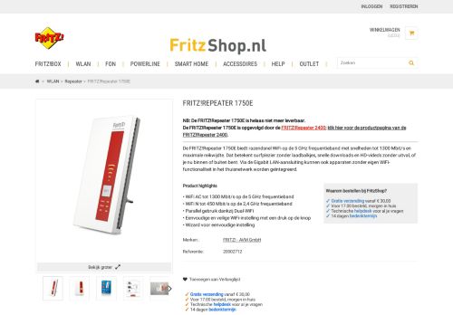 
                            13. FRITZ!WLAN 1750E WiFi repeater - FritzShop