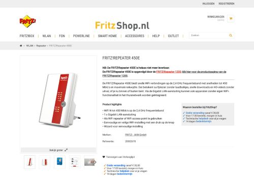 
                            12. FRITZ!WLAN 450E WiFi repeater - FritzShop