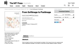 
                            12. From Softimage to Postimage | Leonardo | MIT Press Journals