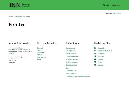
                            8. Fronter / Tjenester og verktøy / Student / Hovedsiden - INN.NO