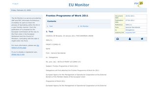 
                            10. Frontex Programme of Work 2011 - EU monitor