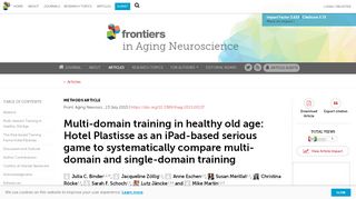 
                            12. Frontiers | Multi-domain training in healthy old age: Hotel Plastisse as ...