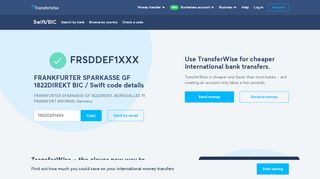 
                            12. FRSDDEF1XXX BIC / SWIFT Code - Frankfurter Sparkasse Gf ...