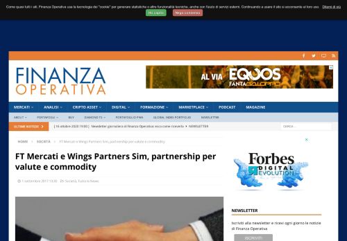 
                            6. FT Mercati e Wings Partners Sim, partnership per valute e commodity ...
