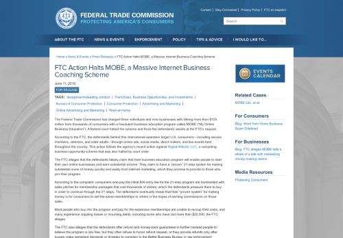 
                            12. FTC Action Halts MOBE, a Massive Internet Business Coaching Scheme