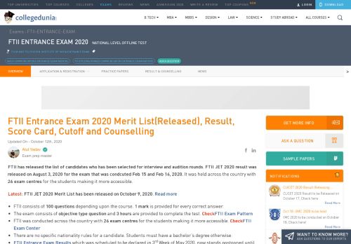 
                            3. FTII Entrance Exam 2019 Admit Card (Released), Exam Pattern ...