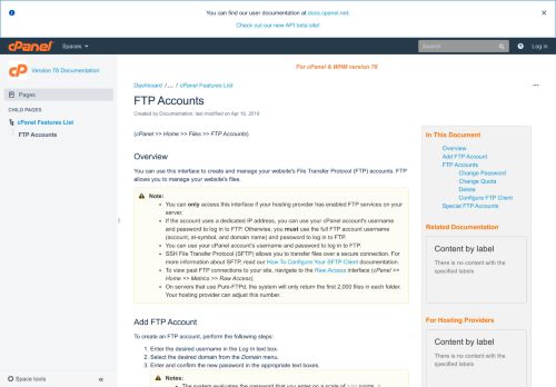 
                            5. FTP Accounts - Version 78 Documentation - cPanel Documentation