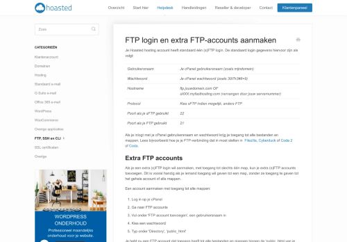 
                            9. FTP login en extra FTP-accounts aanmaken - Hoasted Support
