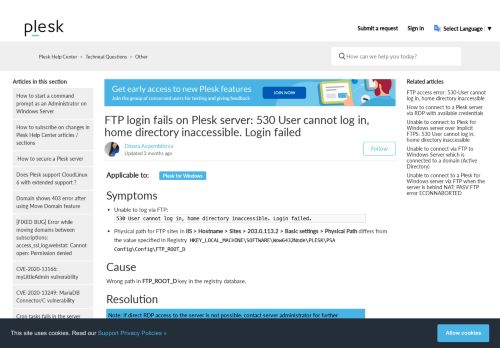 
                            9. FTP login fails on Plesk server: Error: 530 User cannot log in, home ...