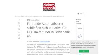 
                            8. Führende Automatisierer schließen sich Initiative für OPC UA mit TSN ...