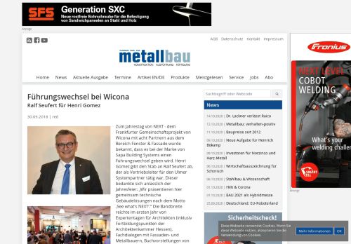 
                            11. Führungswechsel bei Wicona - metallbau