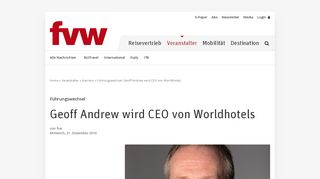 
                            11. Führungswechsel: Geoff Andrew wird CEO von Worldhotels - fvw