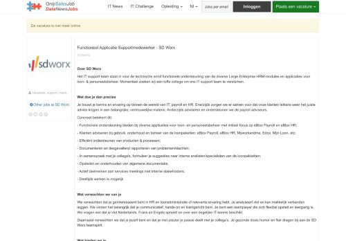 
                            8. Functioneel Applicatie Supportmedewerker bij SD Worx - OnlySalesJob