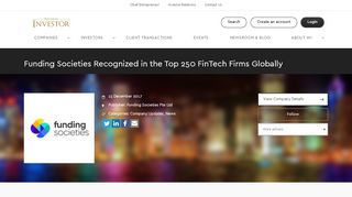 
                            13. Funding Societies Recognized in the Top 250 FinTech Firms Globally ...