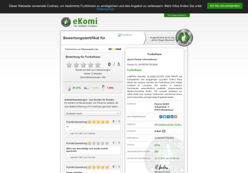 
                            11. Funkelhaus Anbieterbewertung - Bewertung: 0 Sterne von 0 ... - eKomi