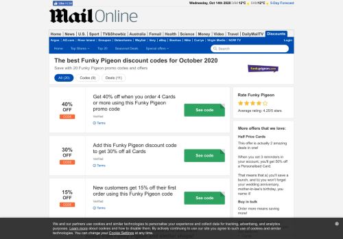 
                            7. Funky Pigeon discount code - 20% OFF in February - Daily Mail