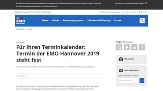 
                            4. Für Ihren Terminkalender: Termin der EMO Hannover 2019 steht fest ...