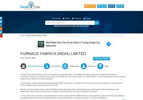 
                            8. FURNACE FABRICA (INDIA) LIMITED - Company, directors and ...