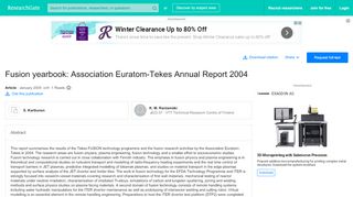 
                            9. Fusion yearbook: Association Euratom-Tekes Annual Report 2004 ...