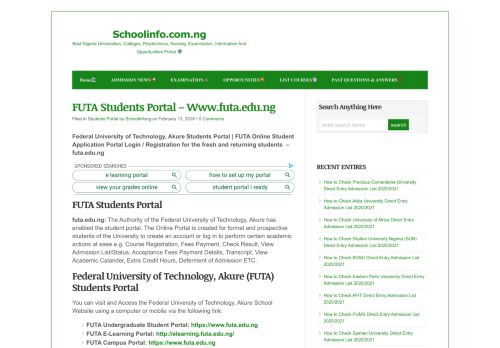
                            12. FUTA Students Portal - Www.futa.edu.ng - Schoolinfo.com.ng