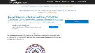 
                            12. FUTMINNA Admission List for 2018/19 Academic Session ...