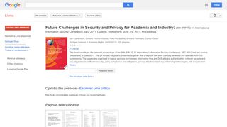 
                            5. Future Challenges in Security and Privacy for Academia and ... - Resultado da pesquisa de livros do Google