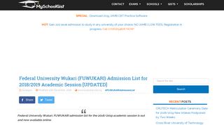 
                            11. FUWukari Admission List for 2018/2019 Academic Session ...