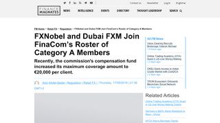
                            13. FXNobel and Dubai FXM Join FinaCom's Roster of Category A ...
