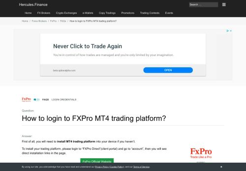 
                            3. FxPro – How to login to FXPro MT4 trading platform? | FAQ – Hercules ...