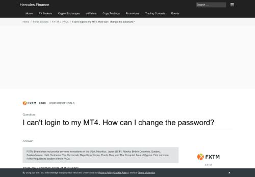 
                            9. FXTM – I can't login to my MT4. How can I change the password ...
