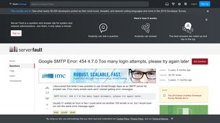 
                            3. g suite - Google SMTP Error: 454 4.7.0 Too many login attempts ...