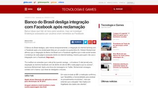 
                            7. G1 - Banco do Brasil desliga integração com Facebook após ...